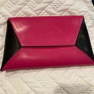 Stuart Weitzman Hot Pink/Magenta Leather Clutch NWT